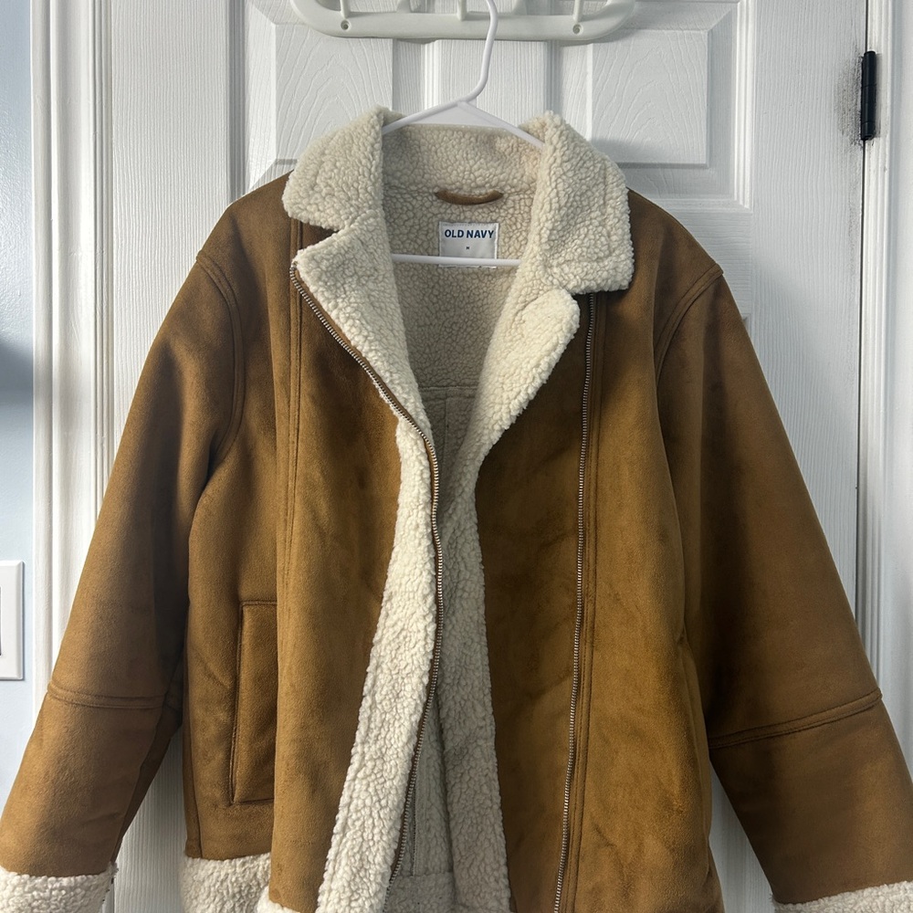 Old Navy Women's Tan Teddy Jacket with Cream Lining